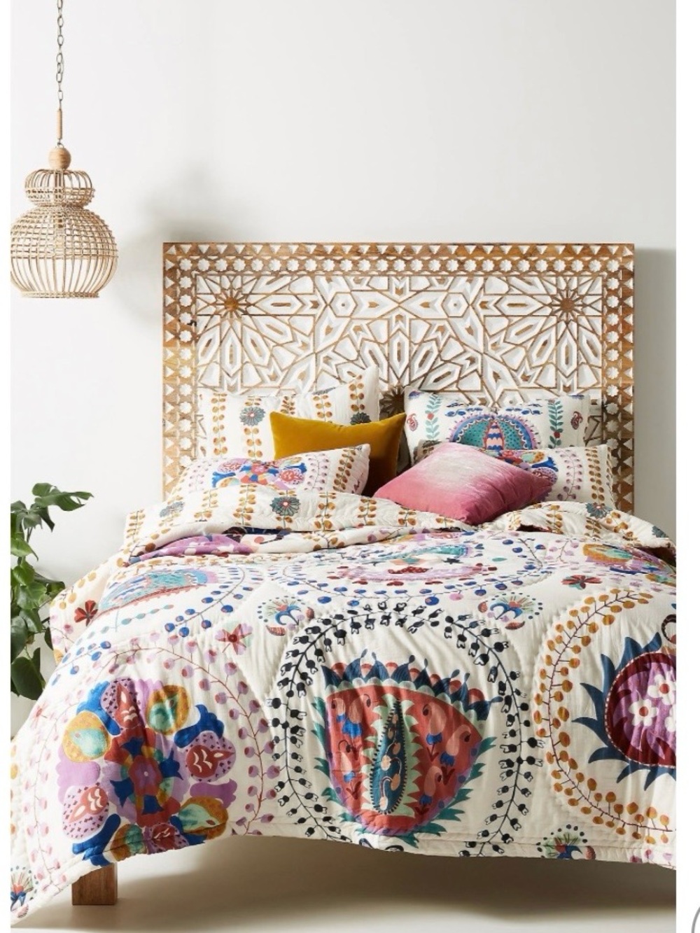 Bohemian Medallion Quilt in Cream with Multicolor Accents -